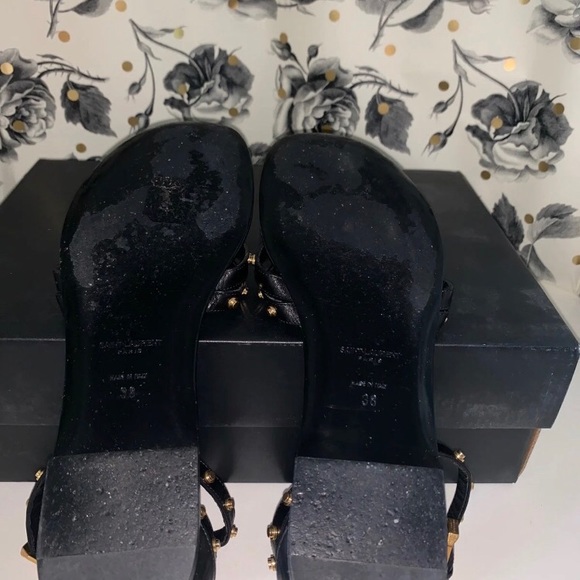 Saint Laurent Gold Stud Black Leather Sandal - Picture 4 of 6